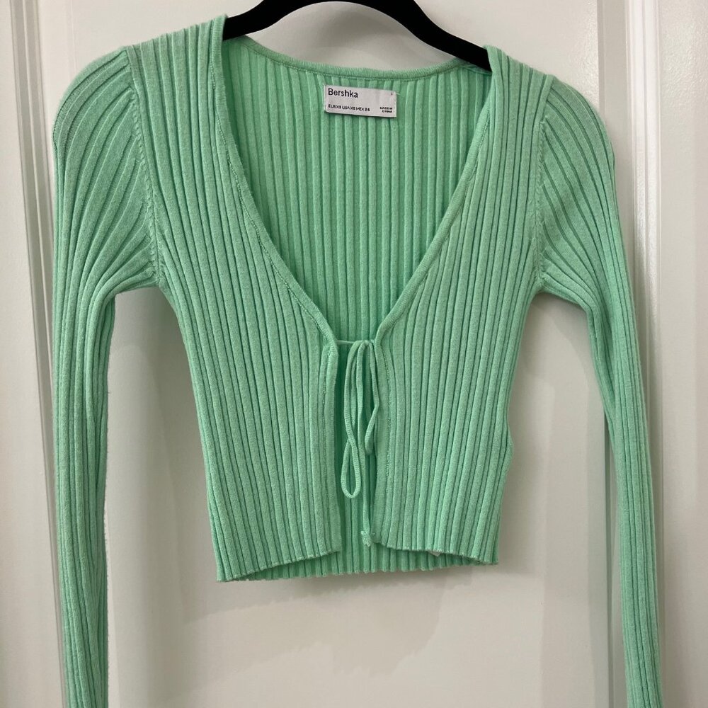 Bershka Green long sleeve tie front cardigan